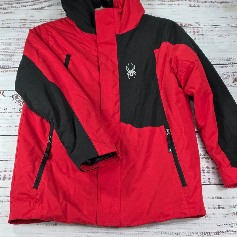 Spyder Ski Jacket Boys Medium 10/12 Red Excellent Insulated Hooded Winter Coat